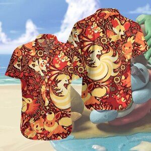 Summer Hawaiian Shirt Pokomon Hawaiian Shirt Fire Type Pokamons Orenge Hawaii